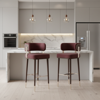 Chaise de bar moderne en velours rembourrée avec accents en laiton imitation, en bois massif, idéale pour îlots de cuisine et salons de chicha – Meilleure vente
