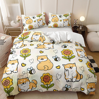 Parure de lit pour enfants imprimée de dessins de chiens et de tournesols, impression numérique 3D, microfibre 500TC, style américain