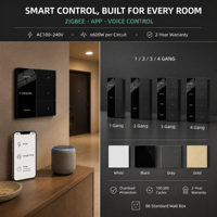 Interrupteur mural OLED intelligent avec application et commande vocale pour Alexa Google Home, avec minuterie et protection contre les surcharges, en panneau de verre PC, CE RoHS