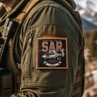Patchs autocollants pour uniforme de veste, en tissu tissé écologique OEM, carrés, noir et orange, avec logo d'équipage d'hélicoptère