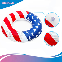 Bouée gonflable PVC drapeau américain pour adultes 80cm, motif patriotique rouge blanc bleu, pour fête de 4 juillet, jouet aquatique flottant pour la plage