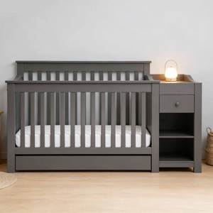 Lit bébé en bois massif de grande taille, blanc, en MDF, lit bébé en bois pour enfants, lit pliant avec tiroirs de rangement - Product Image 2