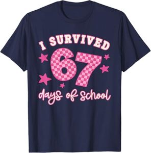 T-shirt à col rond pour garçons et filles, motif « J'ai survécu à 67 jours d'école », drôle, 67 enseignants, étudiants, Meme, MOQ=1, livraison gratuite, haut - Product Image 4