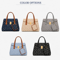 Sac à main structuré en jean lisse pour femme avec garniture en cuir, fermeture éclair, pochette amovible, ensemble de sacs à main deux pièces doux et imperméables