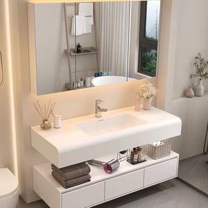 Smart Storage Bathroom Cabinet <b>White</b> Top Washbasin Wall-Mounted Drawers Hollow Shelf - Product Image 6