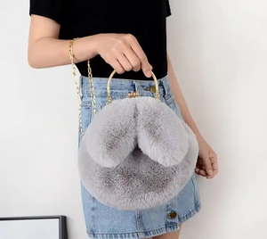 Autumn Winter New Rabbit Ear <b>Clip</b> Mouth <b>Bag</b> Female Oblique Cross Korean Version Lovely Portable Plush <b>Bag</b> - Product Image 4