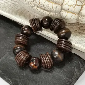 Vintage Popular Women's Elastic Bracelet Wood Bead Coconut Shell Bracelet Beach Resort Bohemian Bracelet