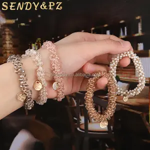 Coreano geométrico perla cristal strass pelo lazo mujeres diamante simplicidad brillo elástico Scrunchies diadema