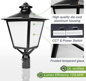 LED Lantern <b>Post</b> Top <b>Light</b> 80W/100W/120W Adjustable 3CCT Tunable 100-277V Outdoor Commercial Pole <b>Light</b> Fixture - Product Image 5