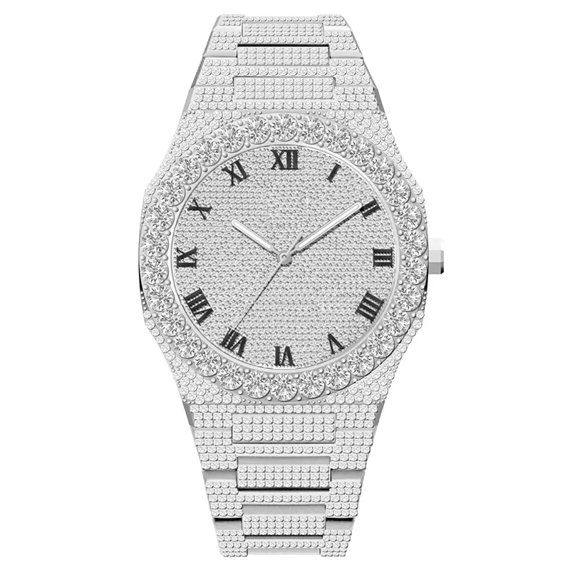 Hip Hop joyería Bling etiqueta privada de la marca OEM cuarzo de acero inoxidable completa helado diamante relojes personalizados de los hombres de lujo