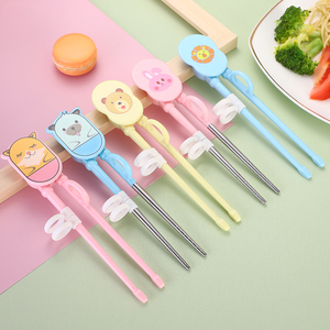 Adjustable Cute cartoon stainless steel Baby Chopsticks kids learning training chopsticks ABS chopsticks