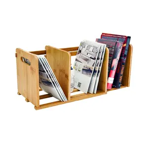Prateleira de bambu natural para livro, prateleira expansível para armazenamento de livro