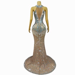 Vestido de fiesta de sirena de lujo para mujer hasta el suelo con borlas de diamantes de imitación para fiestas de cumpleaños y Príncipes - Product Image 4