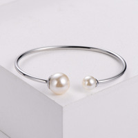 Bracelet jonc ouvert en acier inoxydable 316L plaqué or 18 carats avec perle, bijoux de mode personnalisés pour femmes