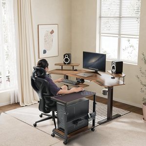 Wholesale Price Rolling Multi Purpose Height Adjustable 2 Tier Metal &amp; Wooden <strong>Tower</strong> <strong>Stand</strong> for Fits Most <strong>PC</strong> Gaming Bed Sofa - Product Image 6