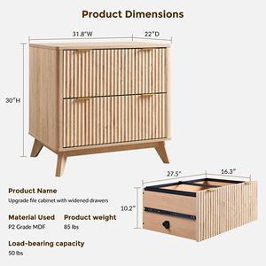 SENYU Armoire de classement latérale cannelée à 2 tiroirs de 30 po avec dispositif anti-basculement, en bois chêne naturel, pour chambre à coucher, imprimante et dossiers - Product Image 3