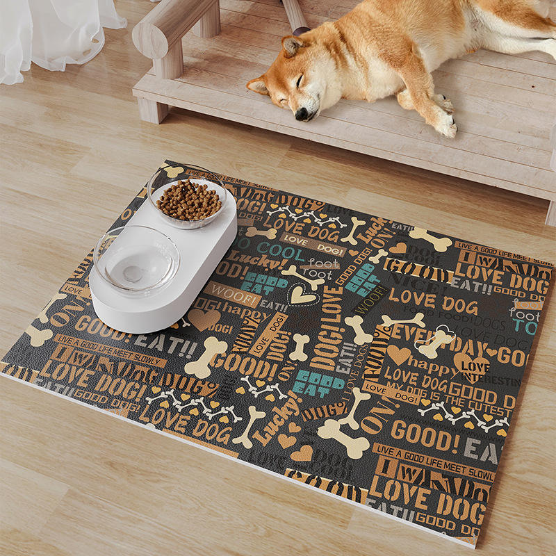 Alfombra para mascotas de cuero de doble cara - letra hueso marrón