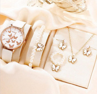 Mode 5 pièces fille montre cadeau ensemble rose Quartz dames montre ensemble mignon papillon montre et Bracelet ensemble femmes