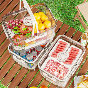 Portable Outdoor Food <b>Storage</b> <b>Box</b> Transparent Handle Double Layer Large Capacity <b>Camping</b> Picnic Container - Product Image 2