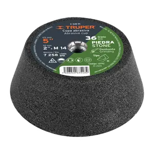 BOX 1 Disco abrasivo de piedra de 5' grano 36, eje M14, TRUPER - Product Image 1