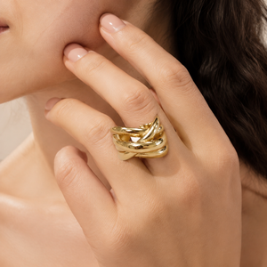 Interwoven <b>Ribbon</b> Ring Stainless Steel 14K Gold Vacuum Plated Adjustable <b>Wide</b> Band Gold and Silver Colors - Product Image 4
