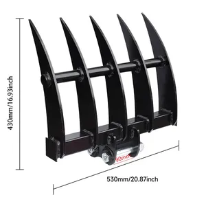 Râteau à cinq dents pour mini-excavatrice, accessoire de décompactage pour excavatrices de 1 à 3 tonnes, pour le nettoyage du gravier et accessoires, à faible coût - Product Image 1