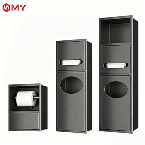 Niche <span class=keywords><strong>WC</strong></span> encastrée invisible de luxe moderne en acier inoxydable avec incrustation de carreaux, pour boîte à mouchoirs et <span class=keywords><strong>poubelle</strong></span> - Product Image 1