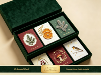 Fenghetong Maßgefertigte Samt-Geschenkbox Grußkarten-Set Goldfolie Winter Botanische Weihnachts-Dankeskarten mit Umschlag Großhandel