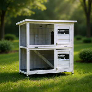 บ้านกระต่ายไม้กลางแจ้ง Ecloudi360 พร้อมถาดที่ถอดออกได้และทางลาด บ้านสัตว์เลี้ยงขนาดกลางสำหรับทุกฤดูกาล - Product Image 2