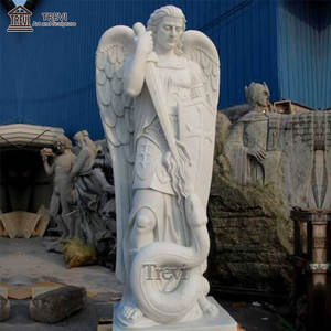 ประติมากรรมมือแกะสลักหินอ่อนศาสนาคาทอลิกรูปปั้นเทวทูตหินอ่อนไมเคิล - Product Image 6