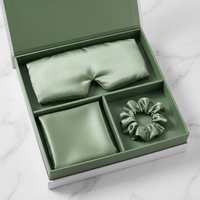 Ensemble de sommeil en soie de mûrier 100% pure OEM, vert sauge, masque contour 3D pour les yeux, taie d'oreiller en soie, chouchou pour cheveux, coffret cadeau de luxe