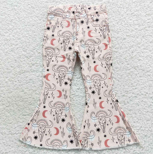 Nuevos pantalones largos con parte inferior de <span class=keywords><strong>campana</strong></span> para niños pequeños y niñas, pantalones vaqueros de pierna ancha con estampado occidental, venta al por mayor - Product Image 2