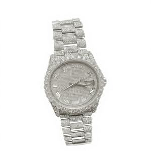 Montre Homme Quartz Iced-out en Acier Inoxydable avec Cadran en Verre, Résistance à l'Eau 10 Bar, Style Hip Hop Sport Luxe, Bracelet Automatique en Moissanite - Product Image 1