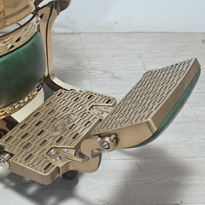 Vintage Barber Chair Heavy Duty Hydraulic Reclining Salon Chair Green Upholstered Round Base - Product Image 6