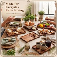 Plateaux de service en bois d'acacia, lot de 6, plateaux de service en bois festonnés, planches à charcuterie, assiettes à fromage pour la maison, la cuisine, décoratifs