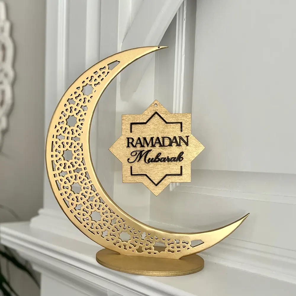 Islamic Decor Eid Gift Ramadan Table Decor Wooden Crescent Moon Ramadan Eid Moon