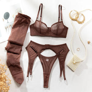 Ensemble de lingerie sexy en dentelle Dierlove pour femmes, ultra-fin, transparent, en maille noire, tentation, bas et sous-vêtements, 4 pièces, OEKOTEX - Product Image 6