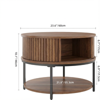 Table basse moderne haut de gamme à double niveau en bois avec structure en acier et rangement, pieds réglables pour salon