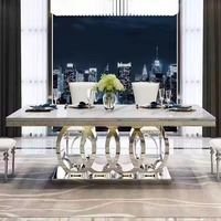Ensemble de table à manger en marbre de luxe moderne très populaire, avec base en acier inoxydable, pour hôtel, maison, salle à manger
