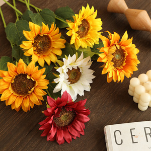 <b>Artificial</b> Sunflower <b>Bouquets</b> Silk Flower High Simulation Rustic Style Home Decor Wedding Props Summer Outdoor Use - Product Image 1