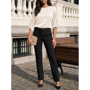 Womens Silk Satin Blouse Batwing Sleeve Loose Fit Boat Neck <b>Top</b> Work Casual Dressy Shirt 100% Silk Elastic Fabric - Product Image 5