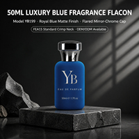 Flacon de parfum en verre floqué bleu de luxe personnalisé de 50 ml (1,7 oz), flacon en verre vaporisateur de 50 ml, logo et boîte personnalisés