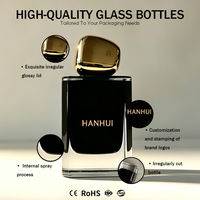 Flacon de parfum en verre carré vide de 30 ml, 50 ml, 100 ml avec un capuchon unique en argent et en or