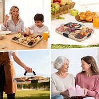 Plateau de service portable en bambou multi-compartiments avec couvercle, boîte à collation légère pour pique-nique et rangement alimentaire pour fêtes en extérieur