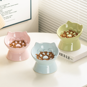 Comedero Lento para Gatos de Cerámica Color Macaron, Comedero Elevado para Gatos con Diseño de Rosa, Comedero Lento Antivómito para Gatos, Comedero Elevado para Alimentos - Product Image 4