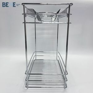 Organisateur de meuble sous évier coulissant en fil de fer chromé avec porte-bouteilles moderne de 350 mm pour cuisine, accessoires de tiroir de cuisine - Product Image 6