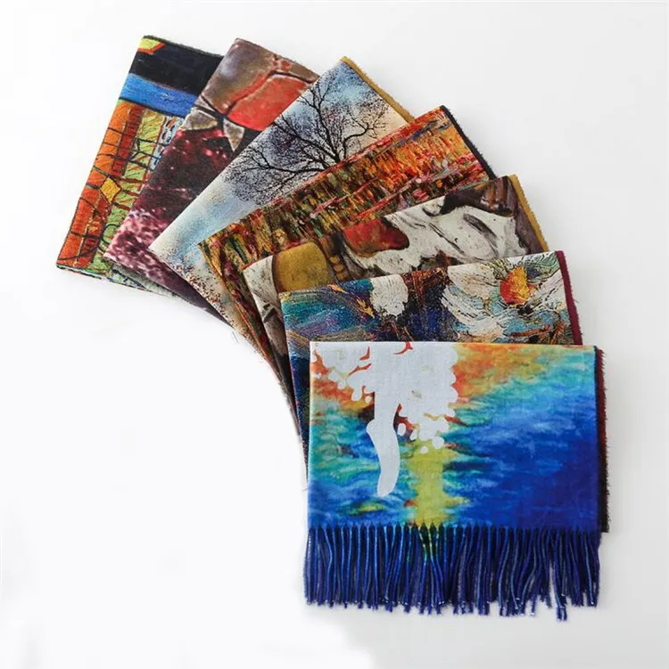 Zipei китайский индивидуальный дизайн OEM масляная живопись цифровой печати кашемировая шаль шарф