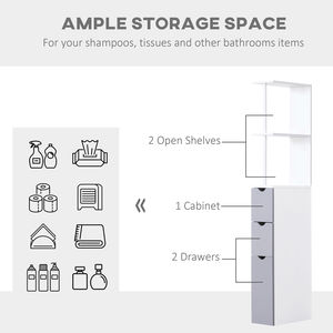 Meuble <span class=keywords><strong>de</strong></span> rangement autoportant blanc étroit mince pour toilettes, meuble d'angle avec portes et étagères - Product Image 6