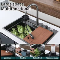 Robinet de cuisine intelligent numérique écologique fait main en acier inoxydable 304 et laiton, design cascade et pluie, 4 vitesses