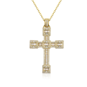 CUSTOM SILVER 10K/14K/18K GOLD PLATED LAB GROWN CVD DIAMOND CLASSIC ENGAGEMENT GIFT SWEATER <b>CHAIN</b> NECKLACE <b>CROSS</b> PENDANT VS - Product Image 1